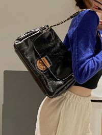 “Discover the Charm: Julia’s Big Size Vintage Style Shining Wax Synthetic Leather Shoulder Bag in Black, Green, and White”